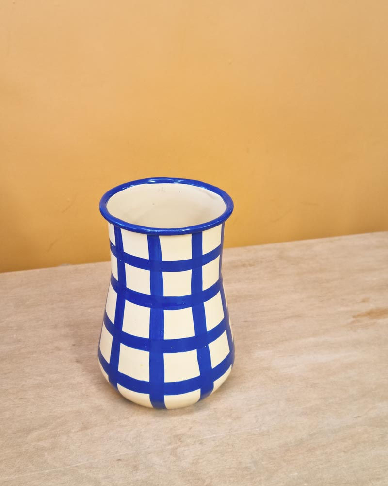 Thumbnail: Enamel Gingham Vase - Blue