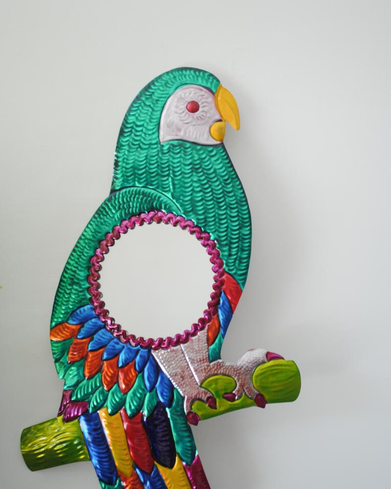 Thumbnail: Mexican Parrot Tin Mirror - Emerald