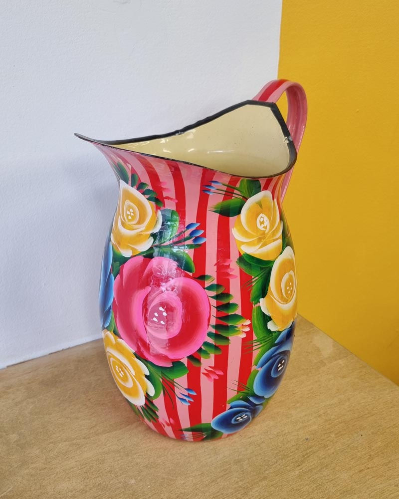 Thumbnail: Enamel Floral Jug - Pink + Red
