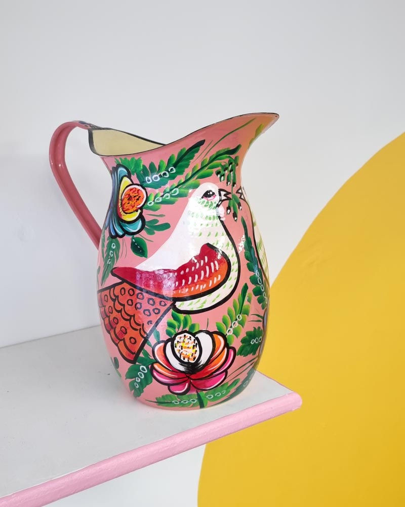 Thumbnail: Enamel Bird Jug - Pink