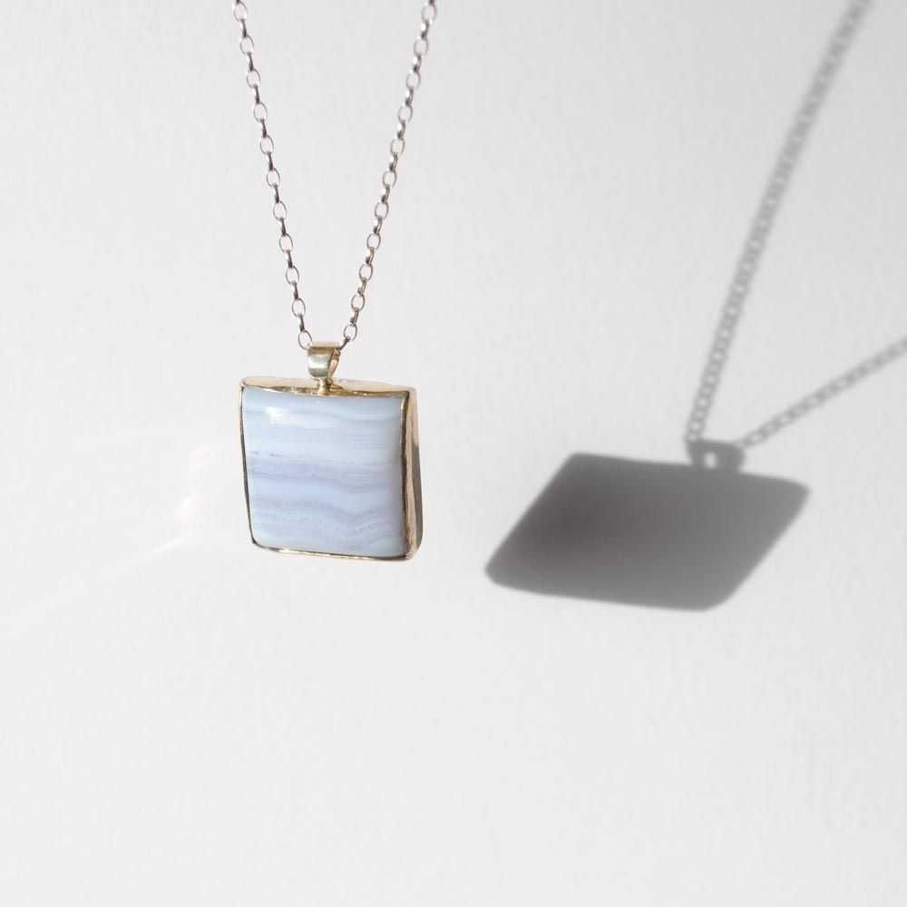Blue Lace Agate and Silver Necklace