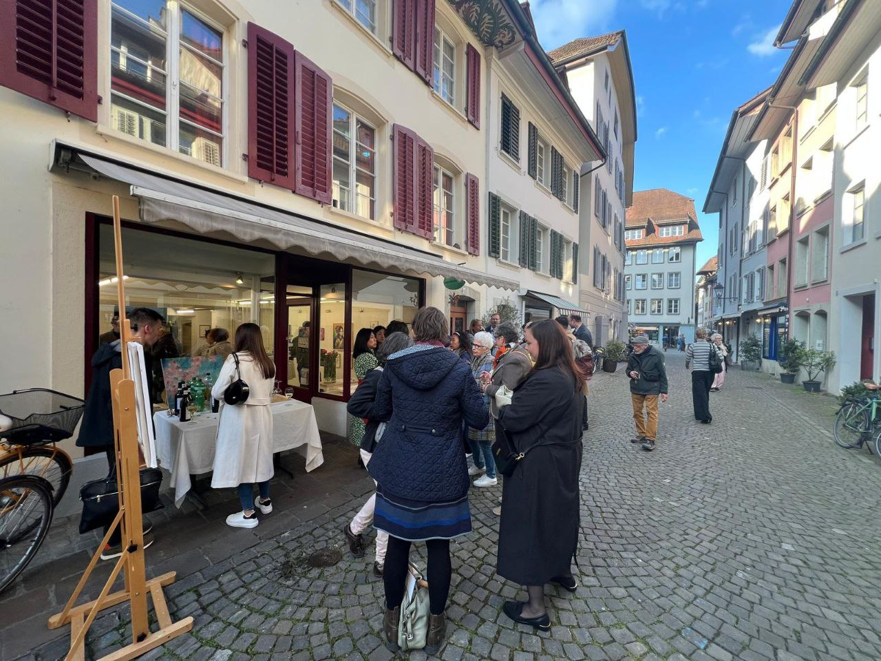 Picturesque old town of Aarau, Switzerland, known for its painted gables and cobbled streets.