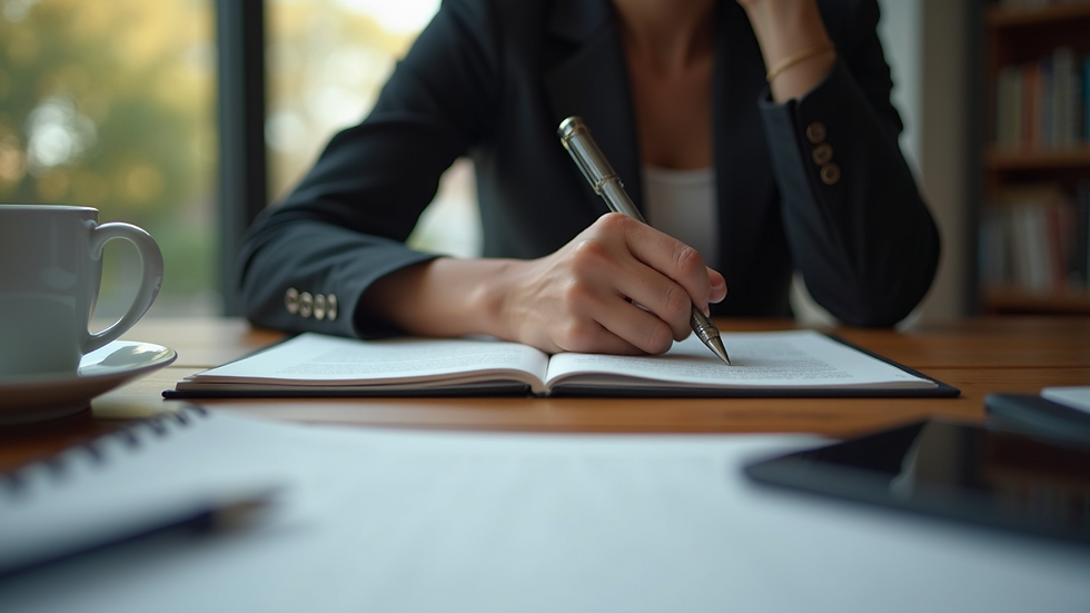 Eye-level view of a scholar writing a research paper