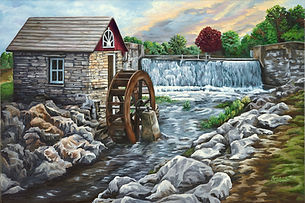 Happy Doodler Custom Commissioned Acrylic Painting of The Waterwheel at Kaukauna Lock #4