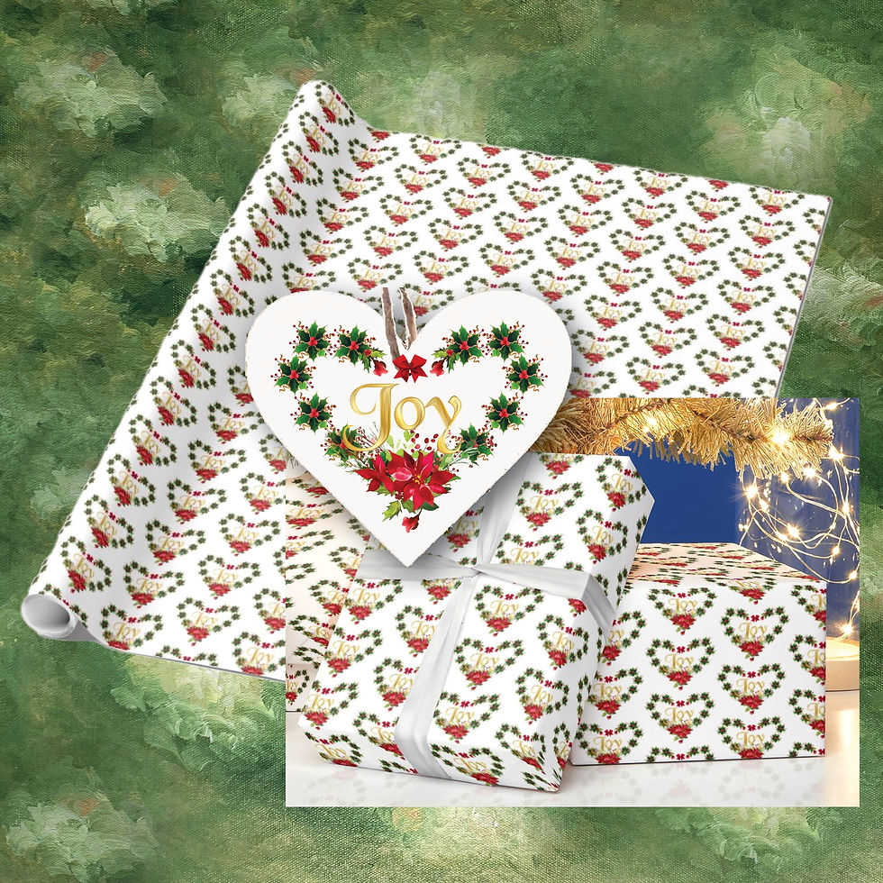 ornament Joy holly poinsettia wrapping paper gifts