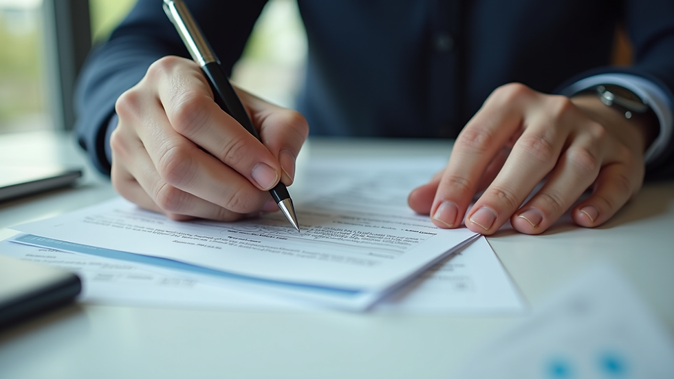 Close-up view of a person filling out IRS tax forms at a desk