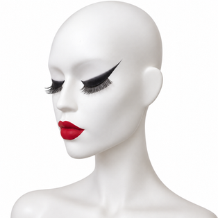 Abstracte make-up for mannequins with smokey eyes and red lips