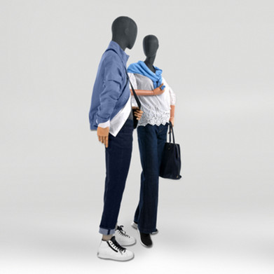 100% unbreakable mannequins covered in grey fabric and wooden arms