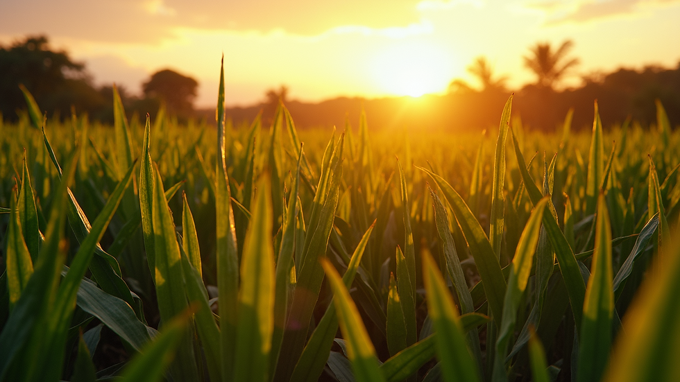 High angle view of sun-drenched Ugandan landscape where vanilla is cultivated