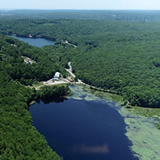 top-down, birds-eye view of Long Pond, Connecticut