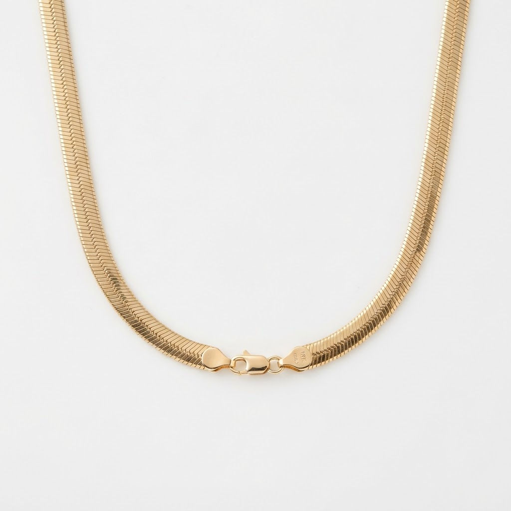 Gold Herringbone Chain Necklace