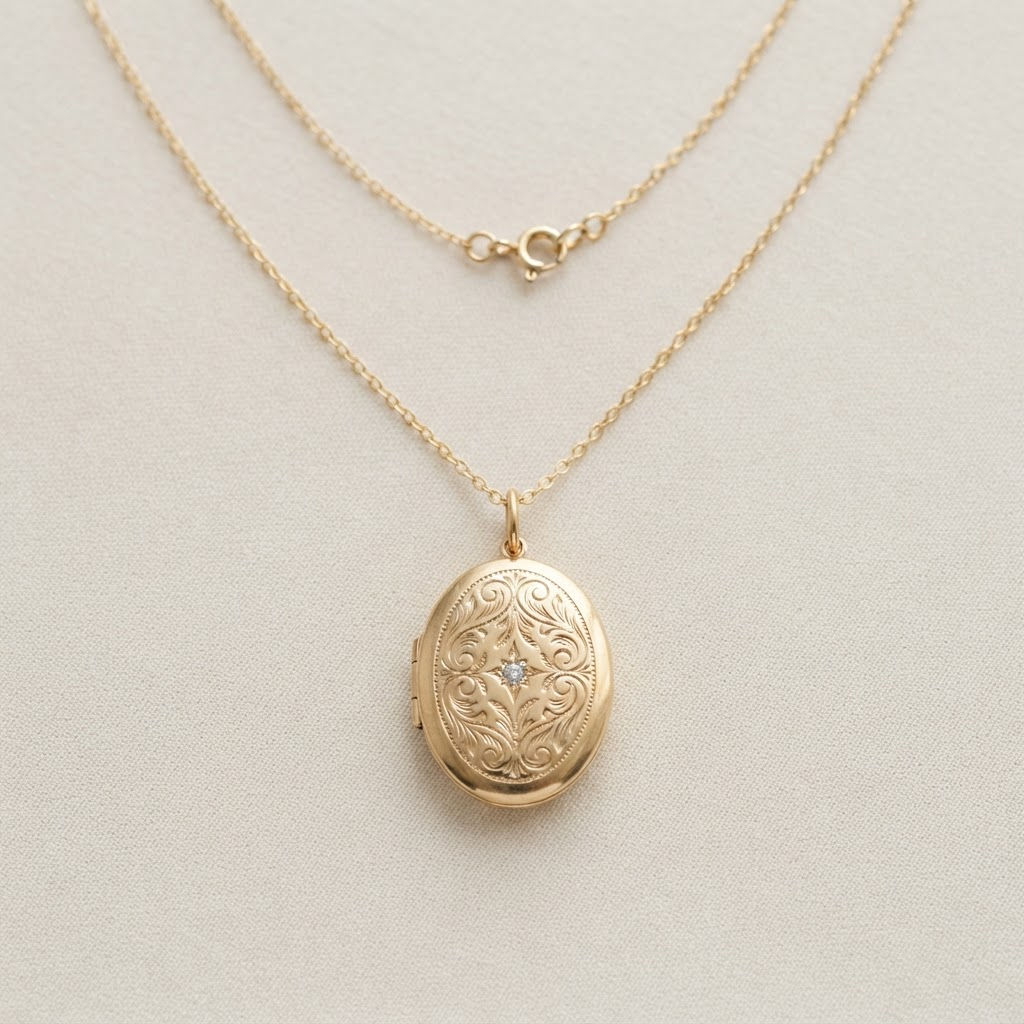 Engraved Gold Locket Necklace