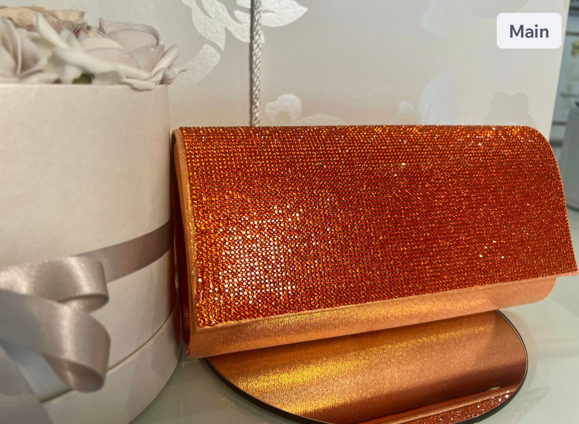 Orange diamante front clutch bag