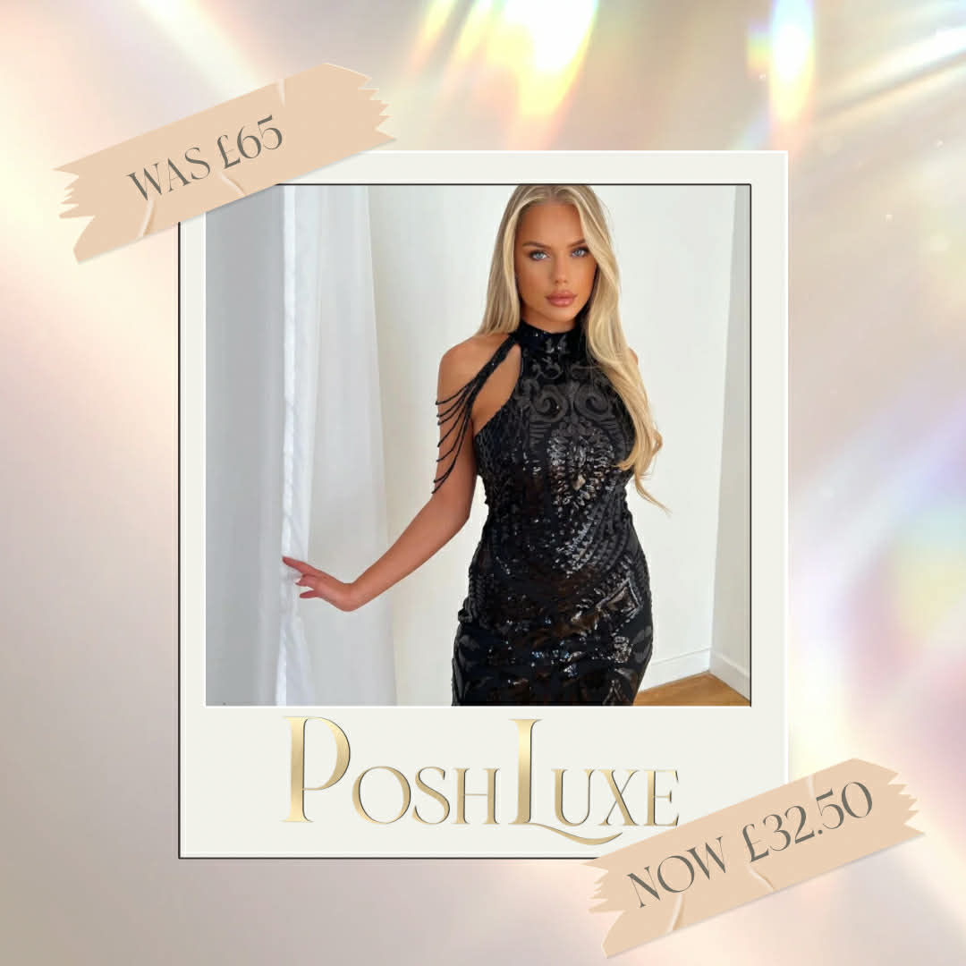 Mystery Black High Neck Luxe Sequin Midi
