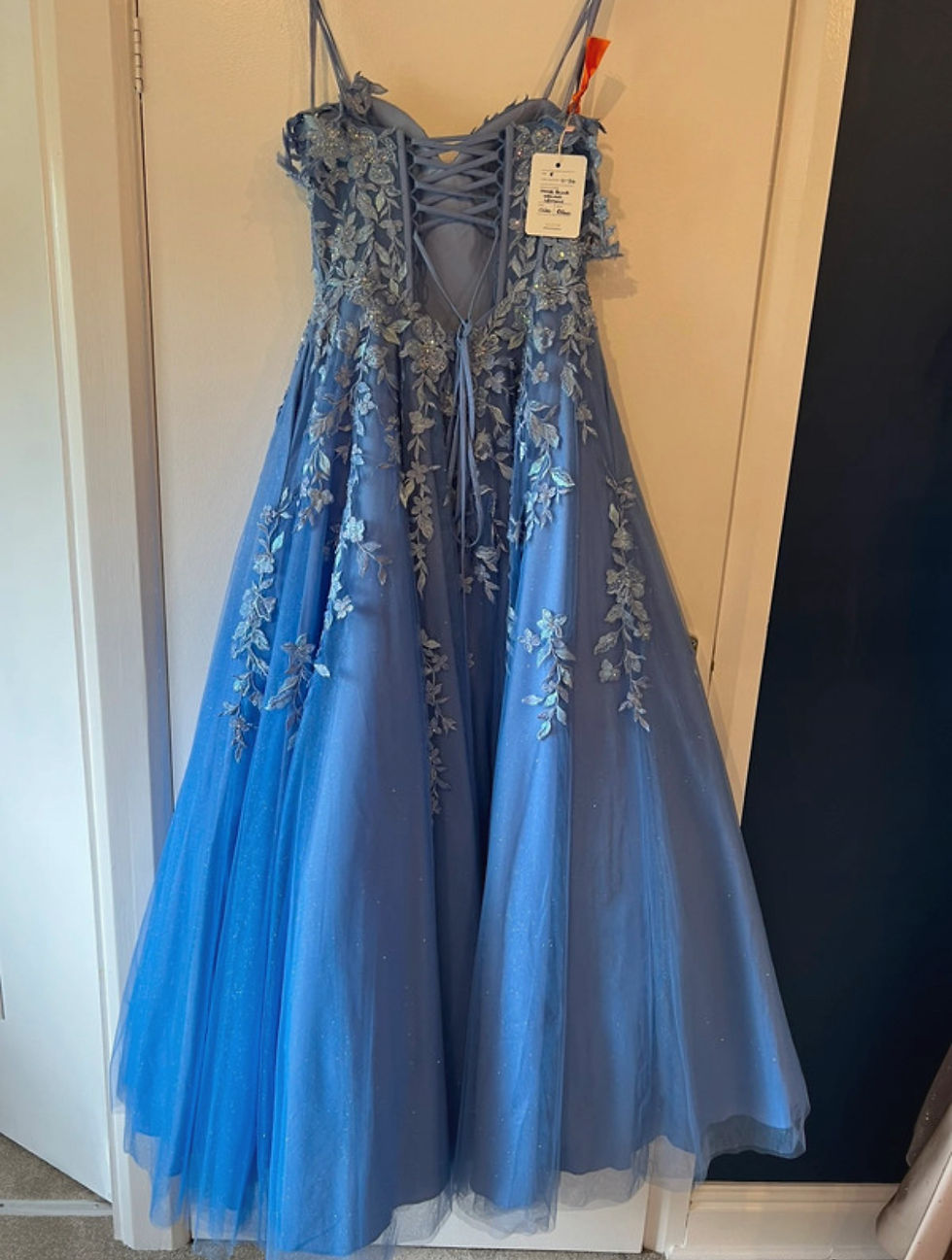 Thumbnail: Haze blue prom dress with pockets size 8 