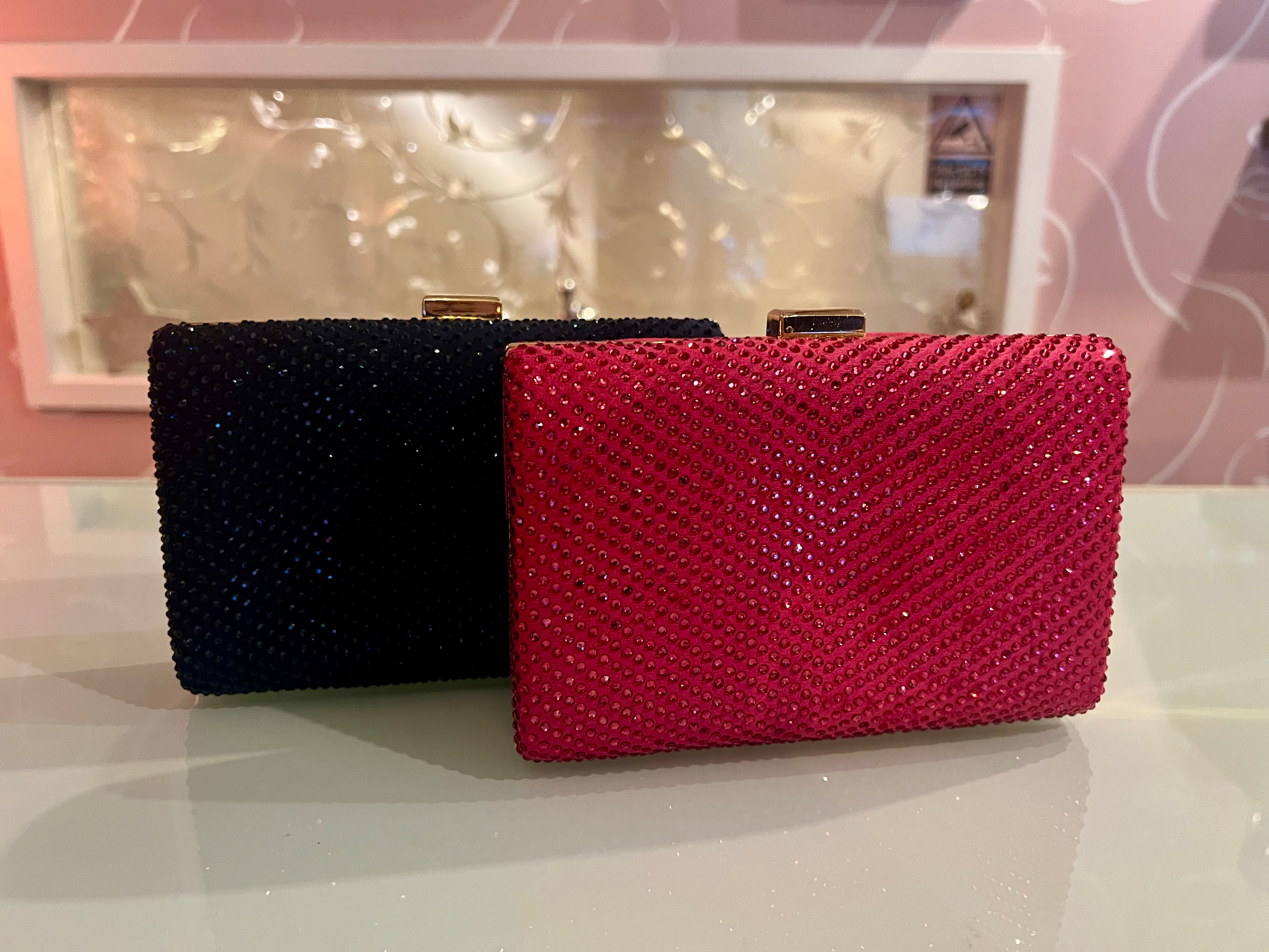 Diamanté and suede clutch bag 