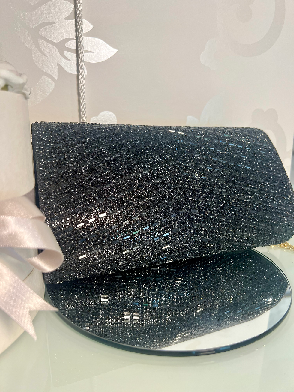 Thumbnail: Black stud fastening diamanté bag