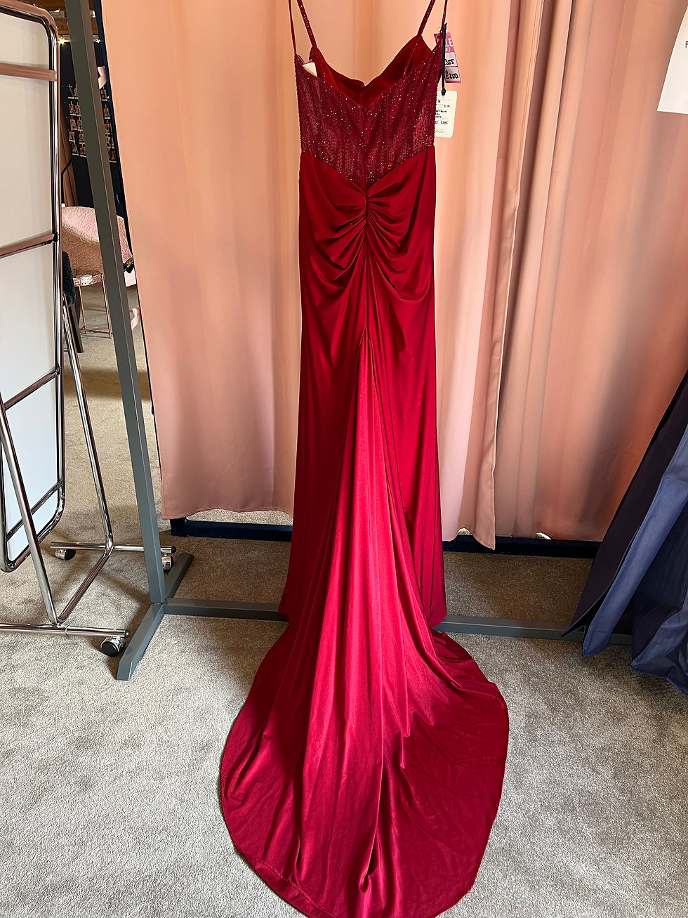 Thumbnail: 1095 burgundy size 16 prom dress with rhinestone detail 