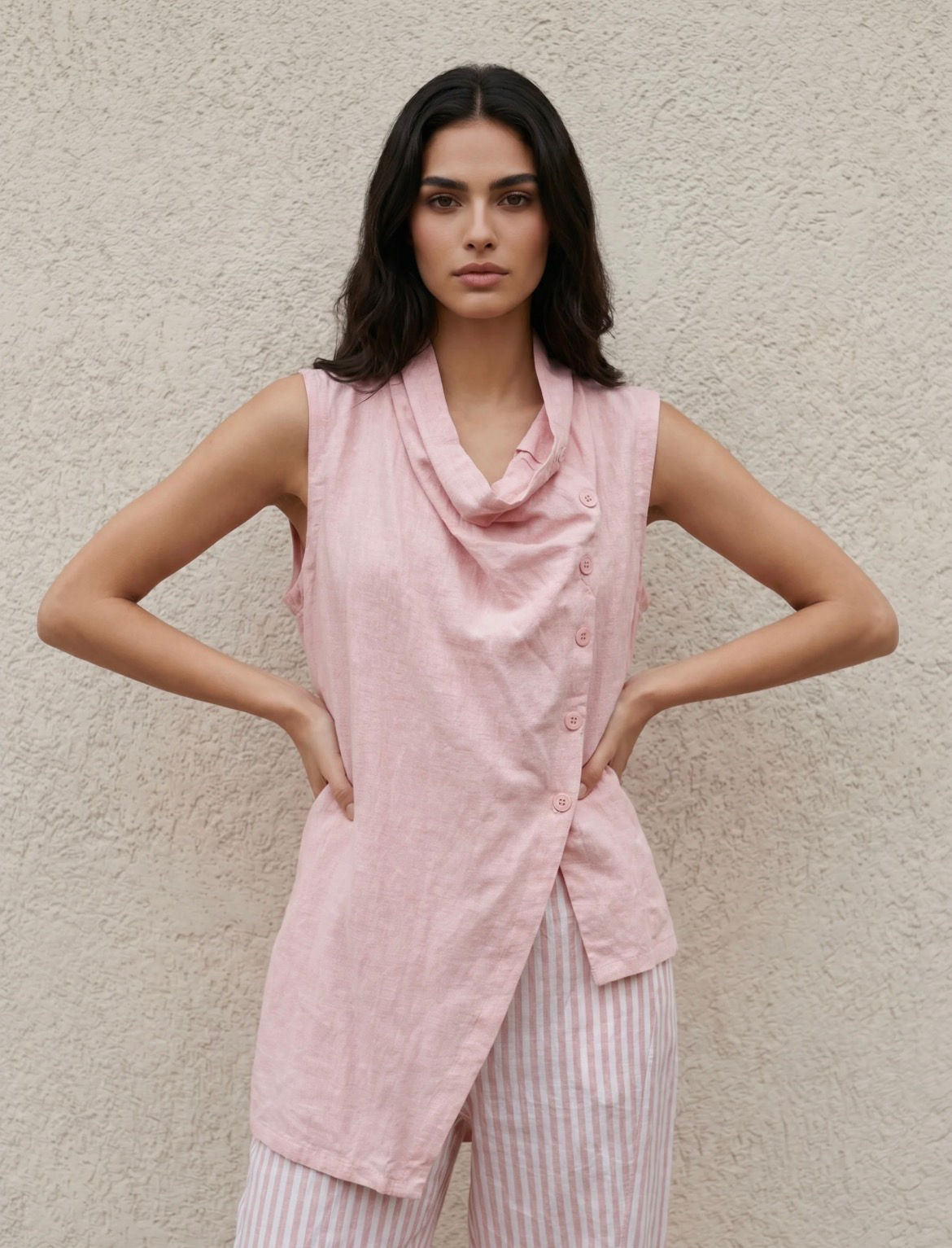 Pink Linen Blend Waistcoat