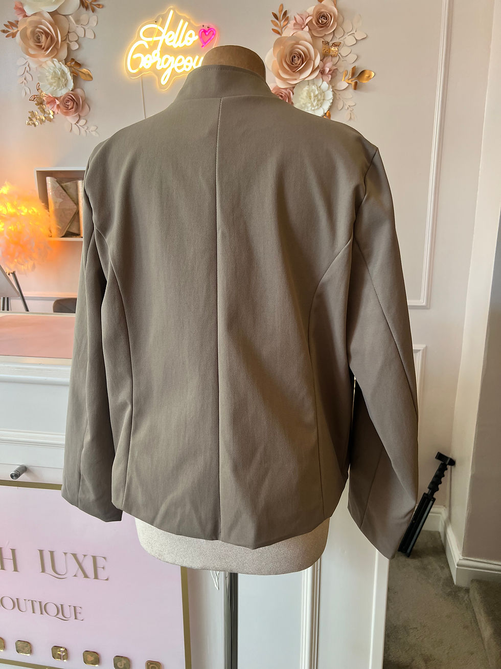 Thumbnail: Military style jacket in taupe with cream detail 