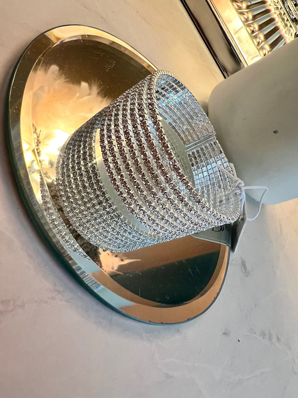 Thumbnail: Diamanté cuff bracelet in silver 