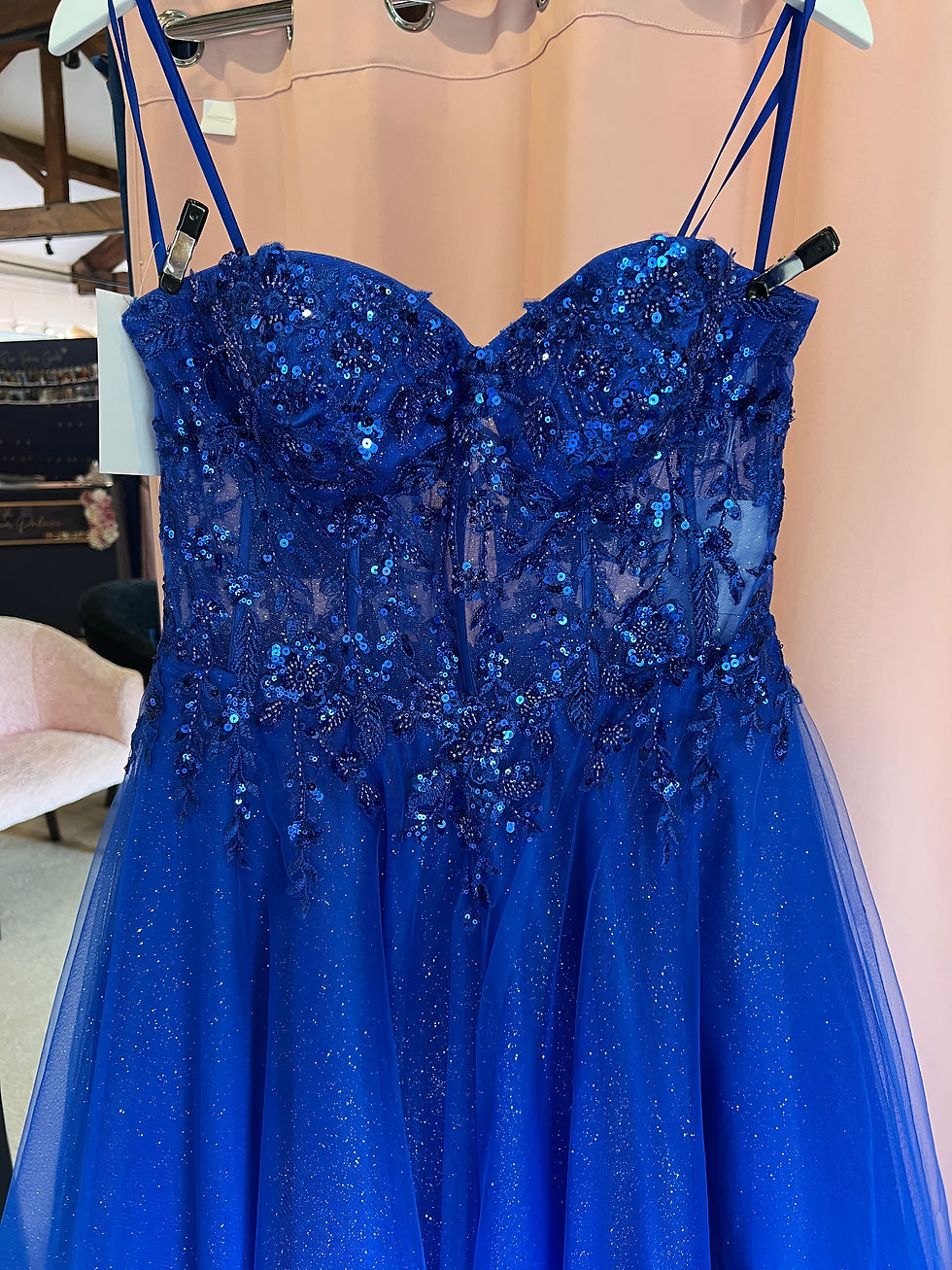 Thumbnail: 1042 royal size 14 prom dress full sparkle skirt and corset back 