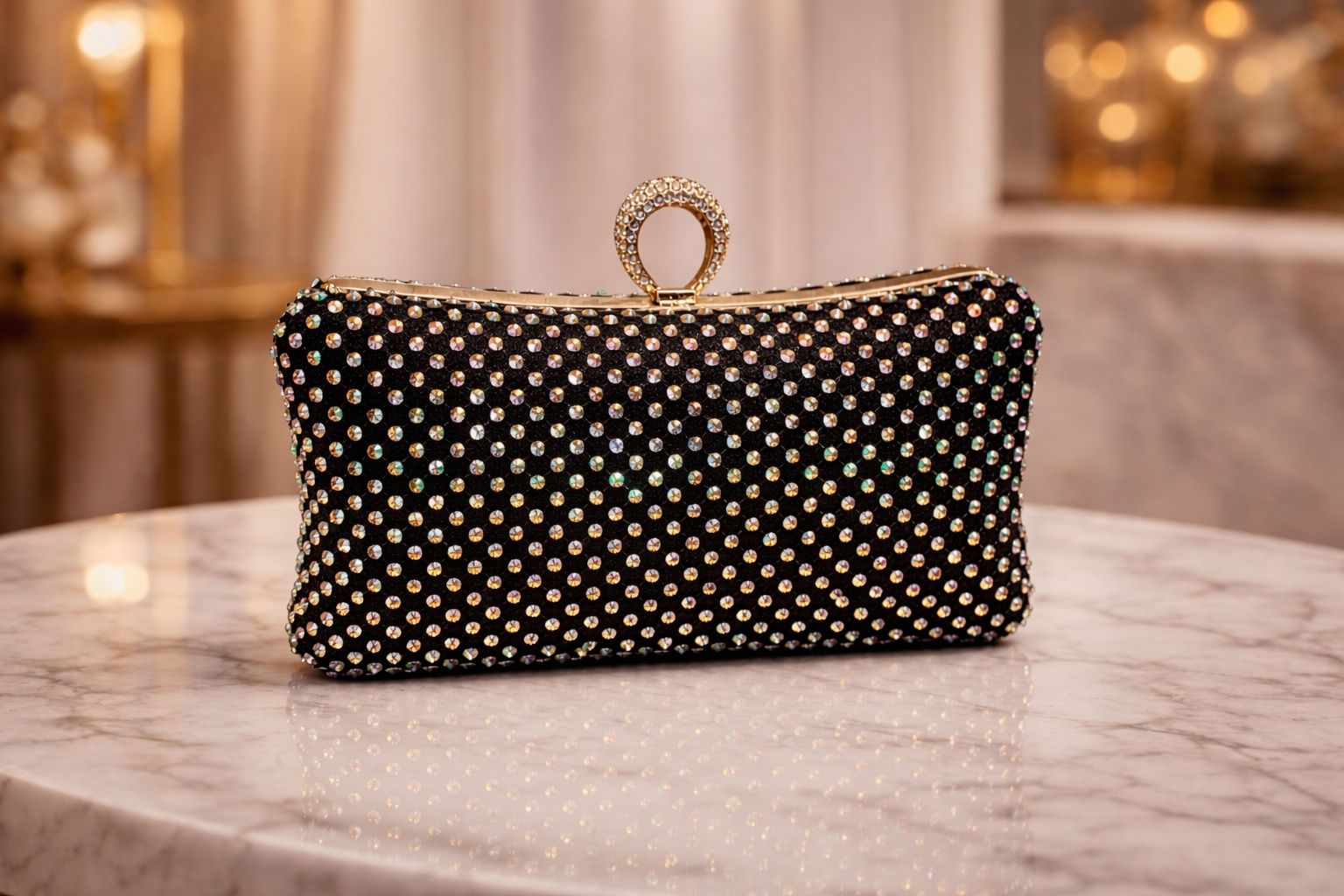 Diamante & ring detail clutch bag 