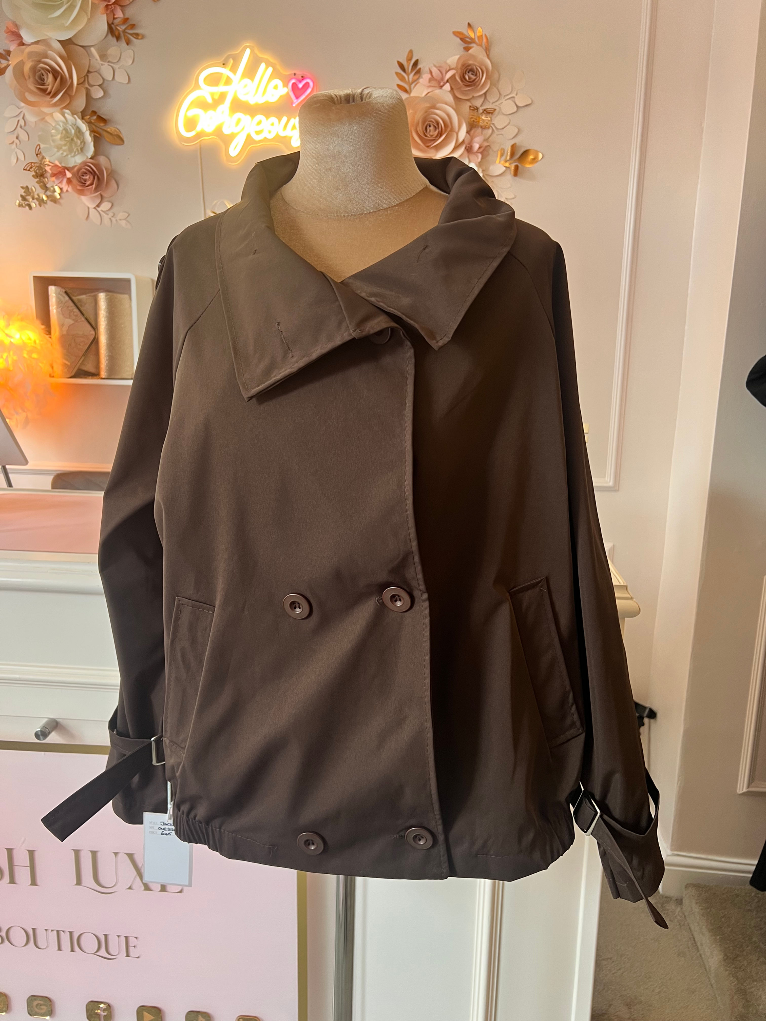Trench style jacket in chocolate 