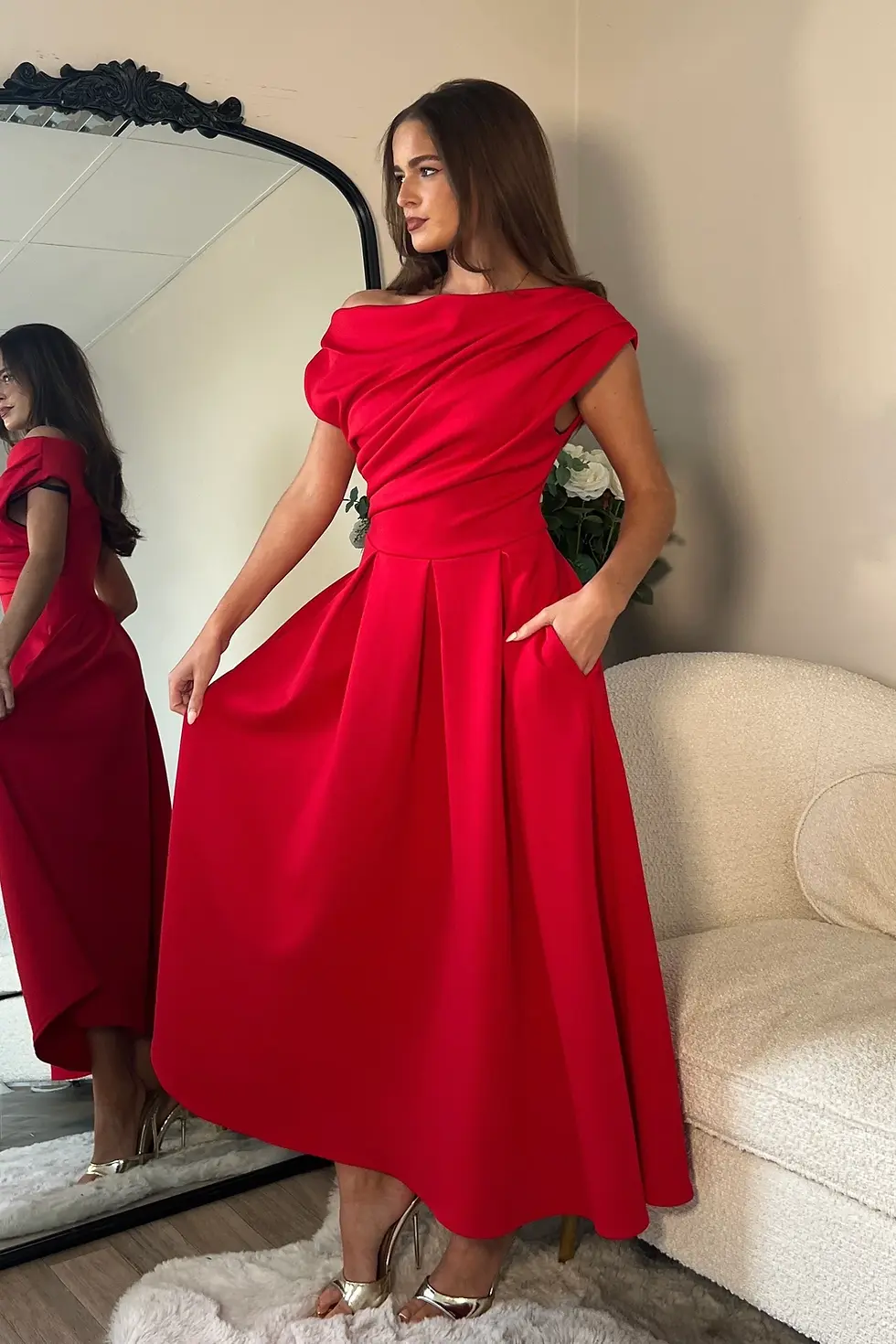 Thumbnail: Betty red midi dress