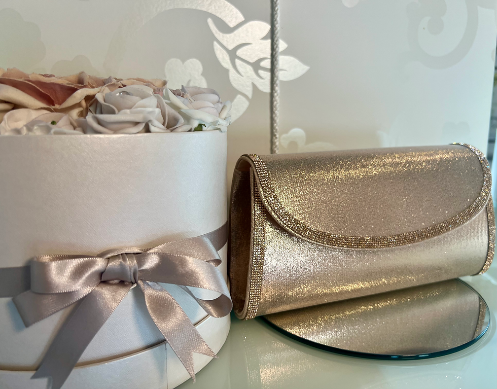 Thumbnail: Rose gold diamante edge clutch bag 
