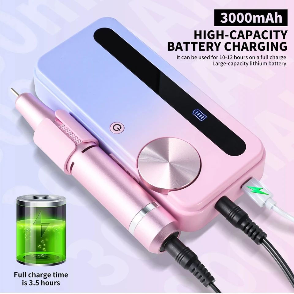 Thumbnail: 35000RPM Electric Nail Polisher - Professional Gel Nails Care, Rechargeable Port