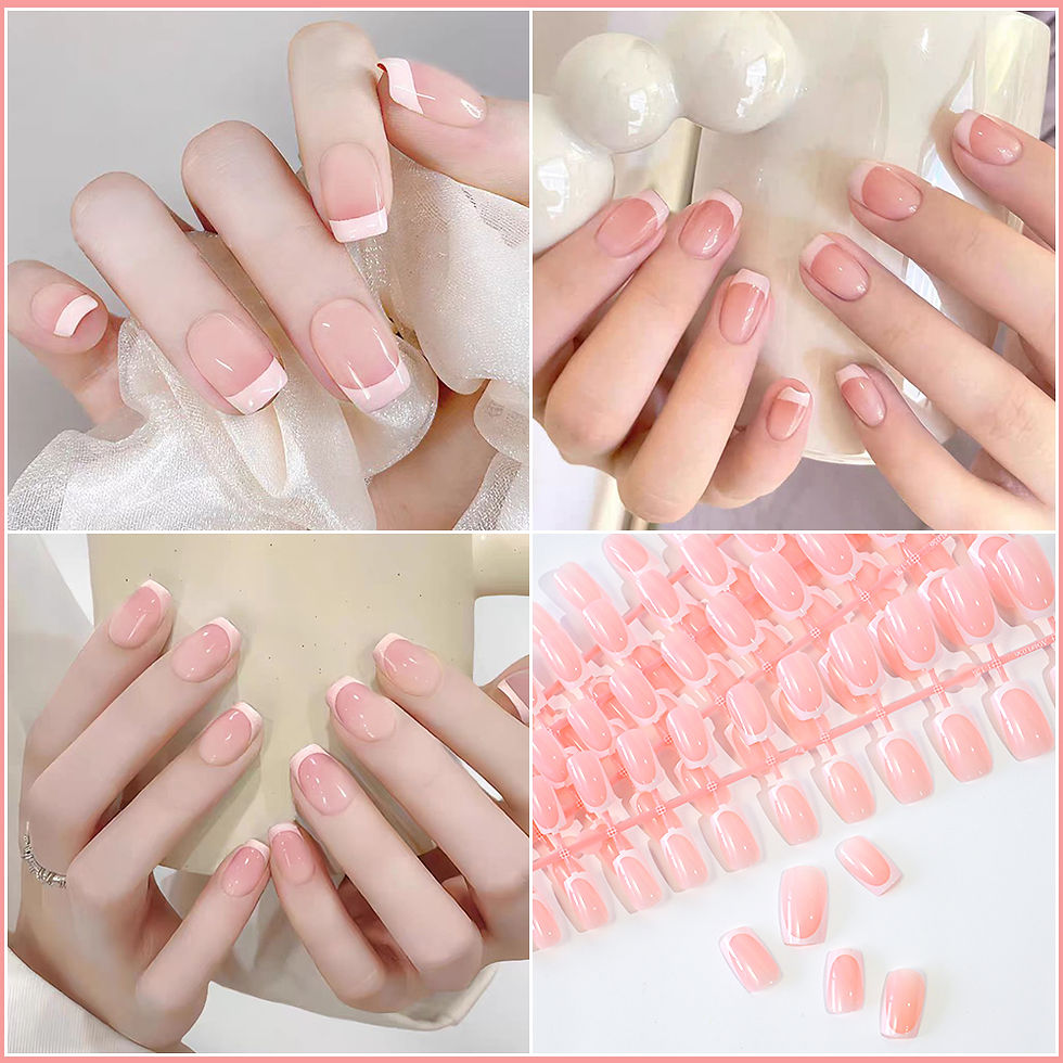Thumbnail: 120Pcs Short Square Coffin French Fake Nails Glossy Pink  Full Cover Wearable Pr