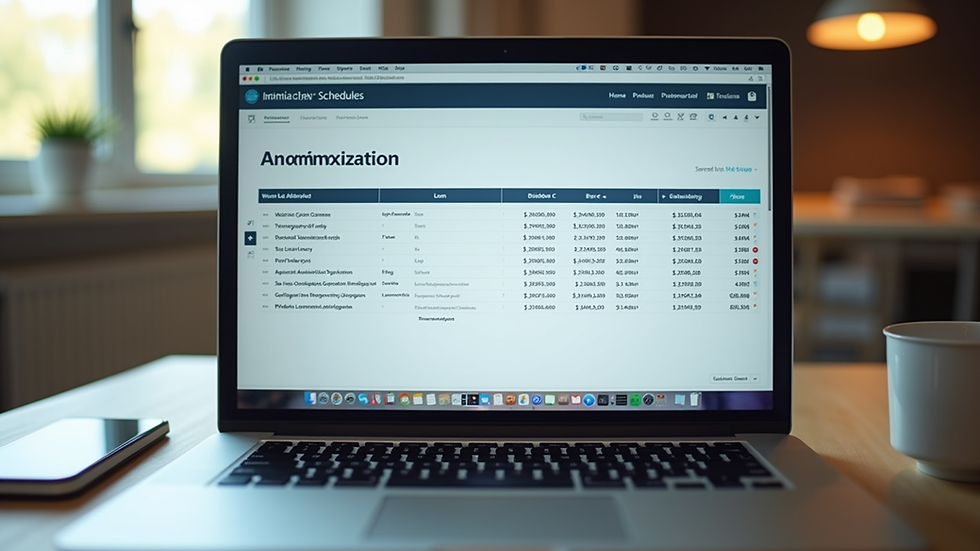 Eye-level view of a laptop screen displaying a loan amortization schedule