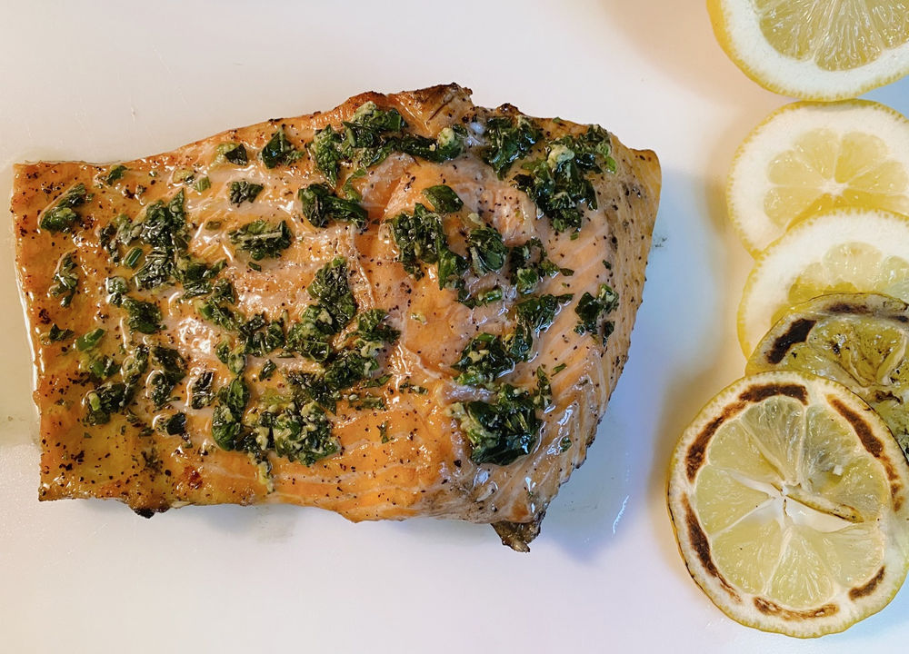 Grilled Steelhead Trout with Mint Pesto