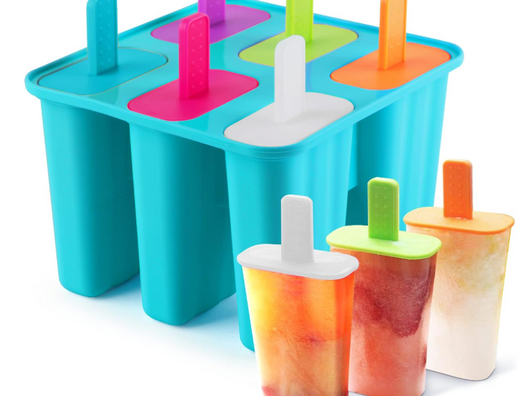 Turquoise silicone popsicle molds, BPA free, for 6 icecreams. 