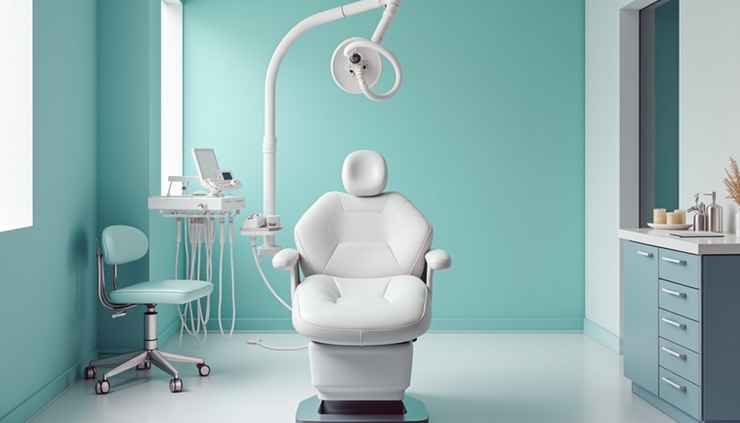 Eye-level view of a skincare clinic treatment room with a clean, modern aesthetic