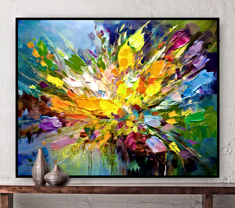 This abstract Image features vibrant colors radiating from a central point, creating a dynamic and energetic effect. Perfect for adding a burst of color and movement to any space.