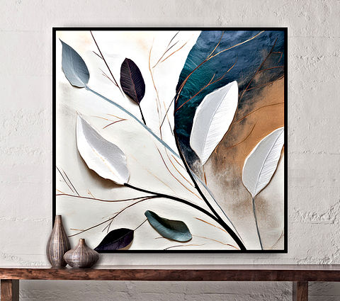 A refined painting illustrating leaves and branches, capturing the essence of nature in a sophisticated artistic style.
