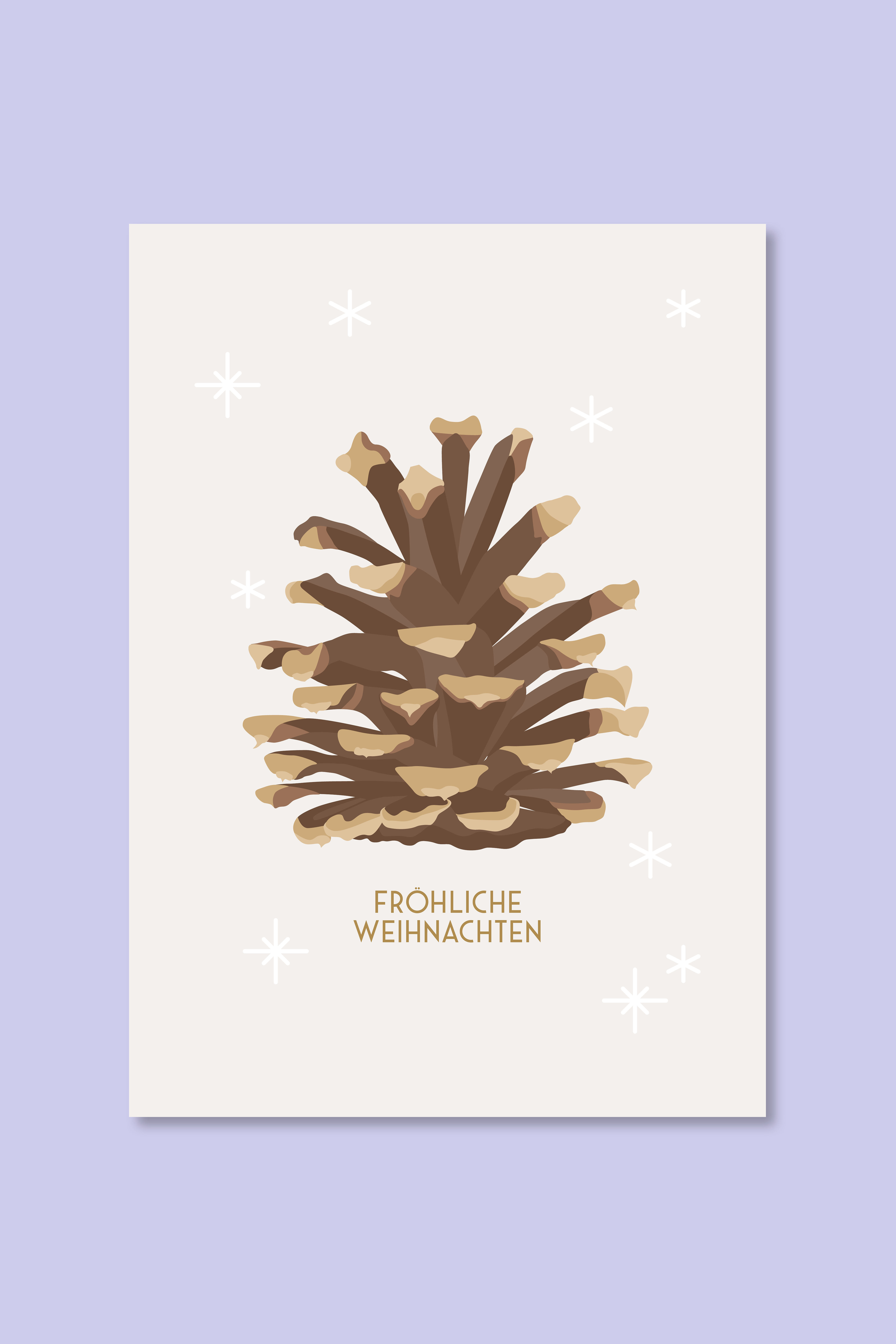 Postkarte illustrierter Zapfen mit Schriftzug Fröhliche Weihnachten