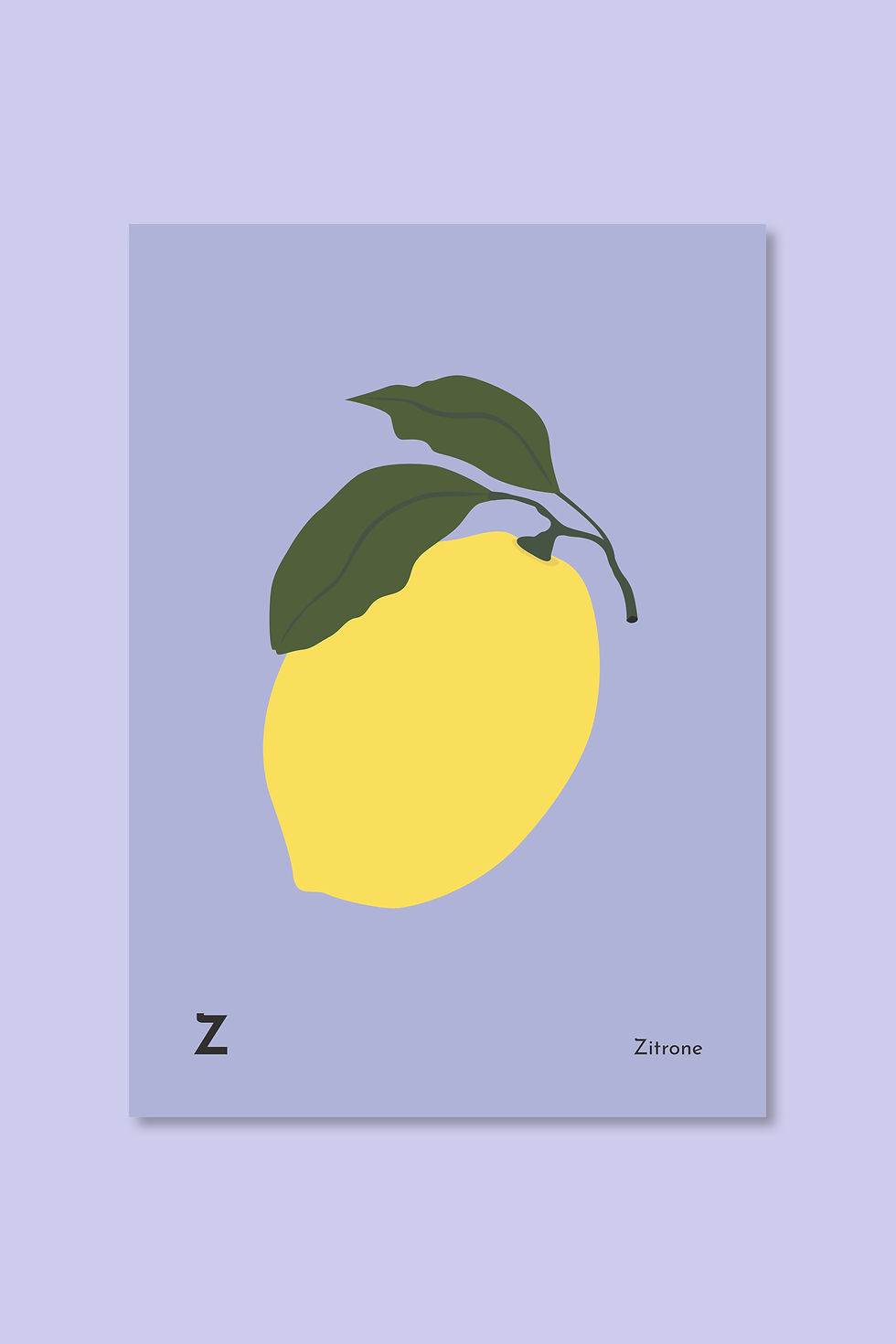 lila Poster mit gelber Zitrone. Unten Buchstabe Z und das Wort Zitrone