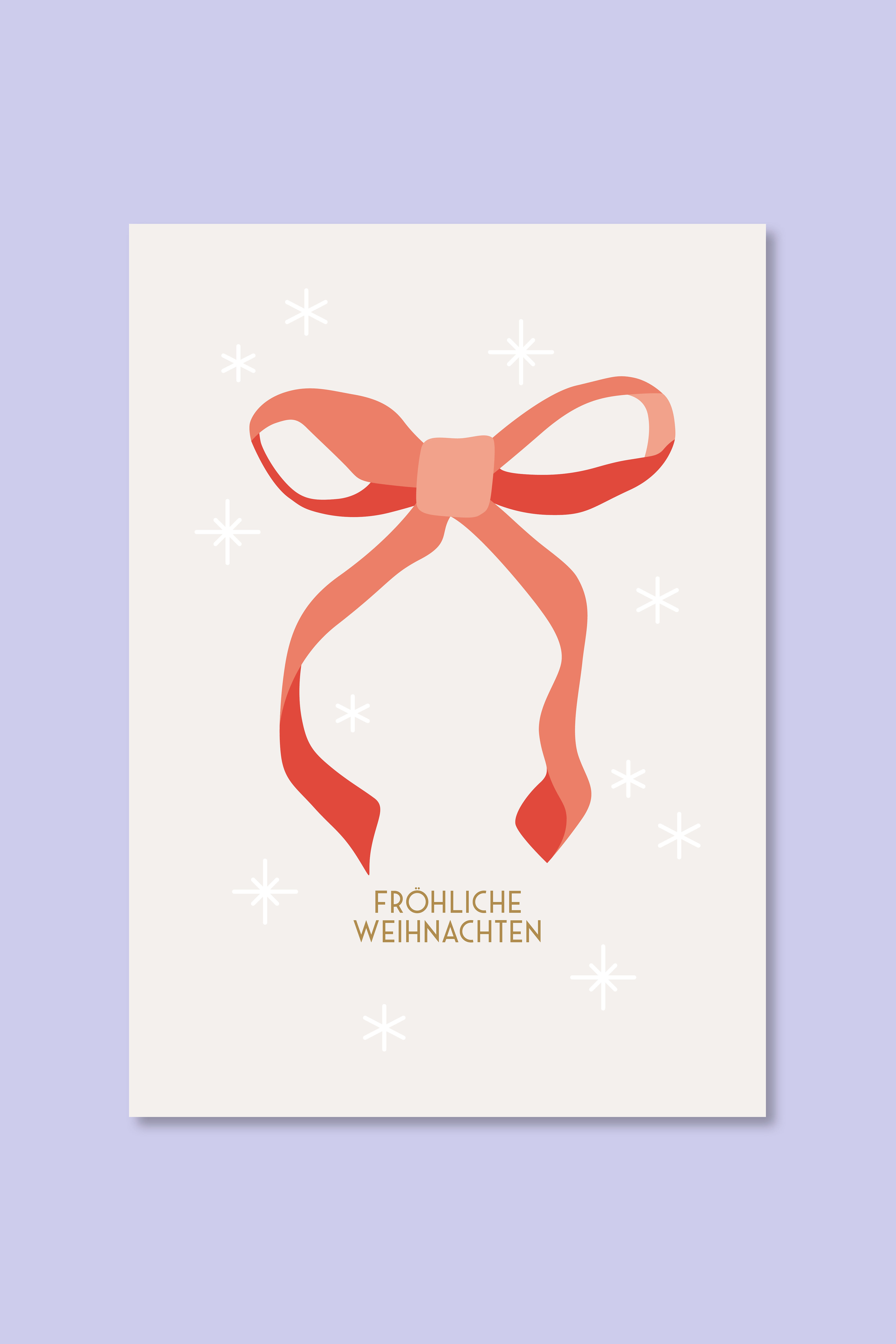 Postkarte illustrierte Schleife mit Schriftzug Fröhliche Weihnachten