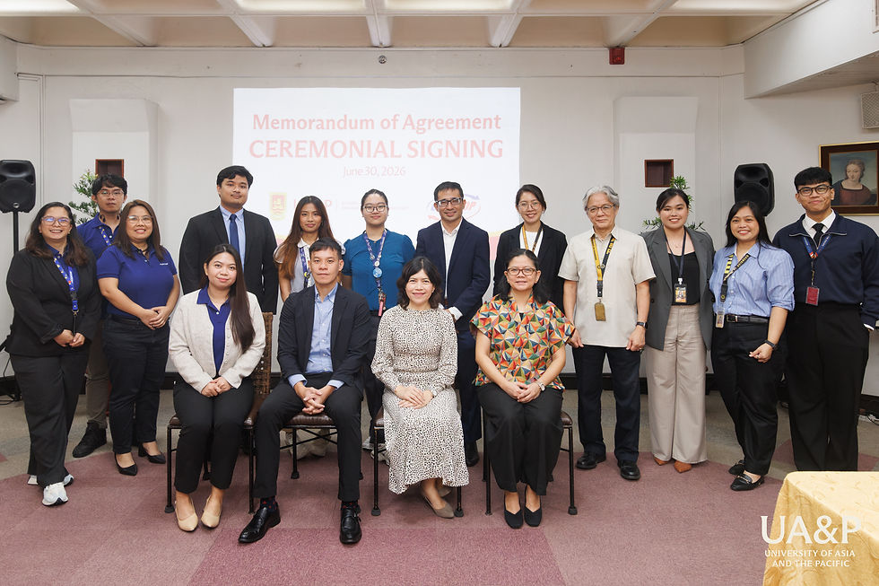 The signatories with representatives from UA&P and OLSI. Dr. Varsolo Sunio, Program Director of BSIE, stands 6th from right.