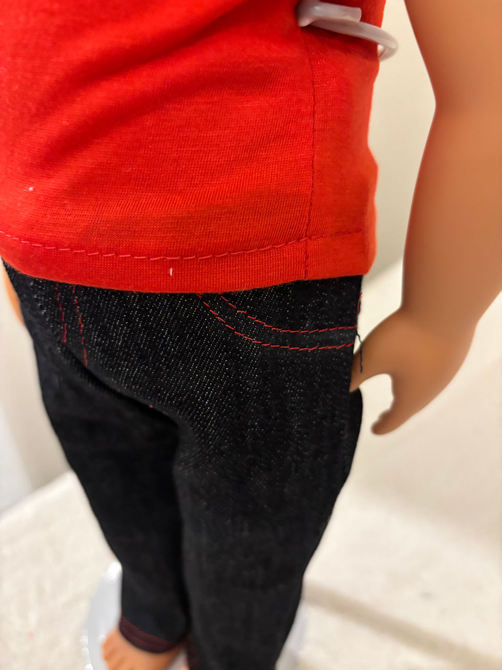 Thumbnail: Wide Leg Blue Jeans with Red Knit T-shirt