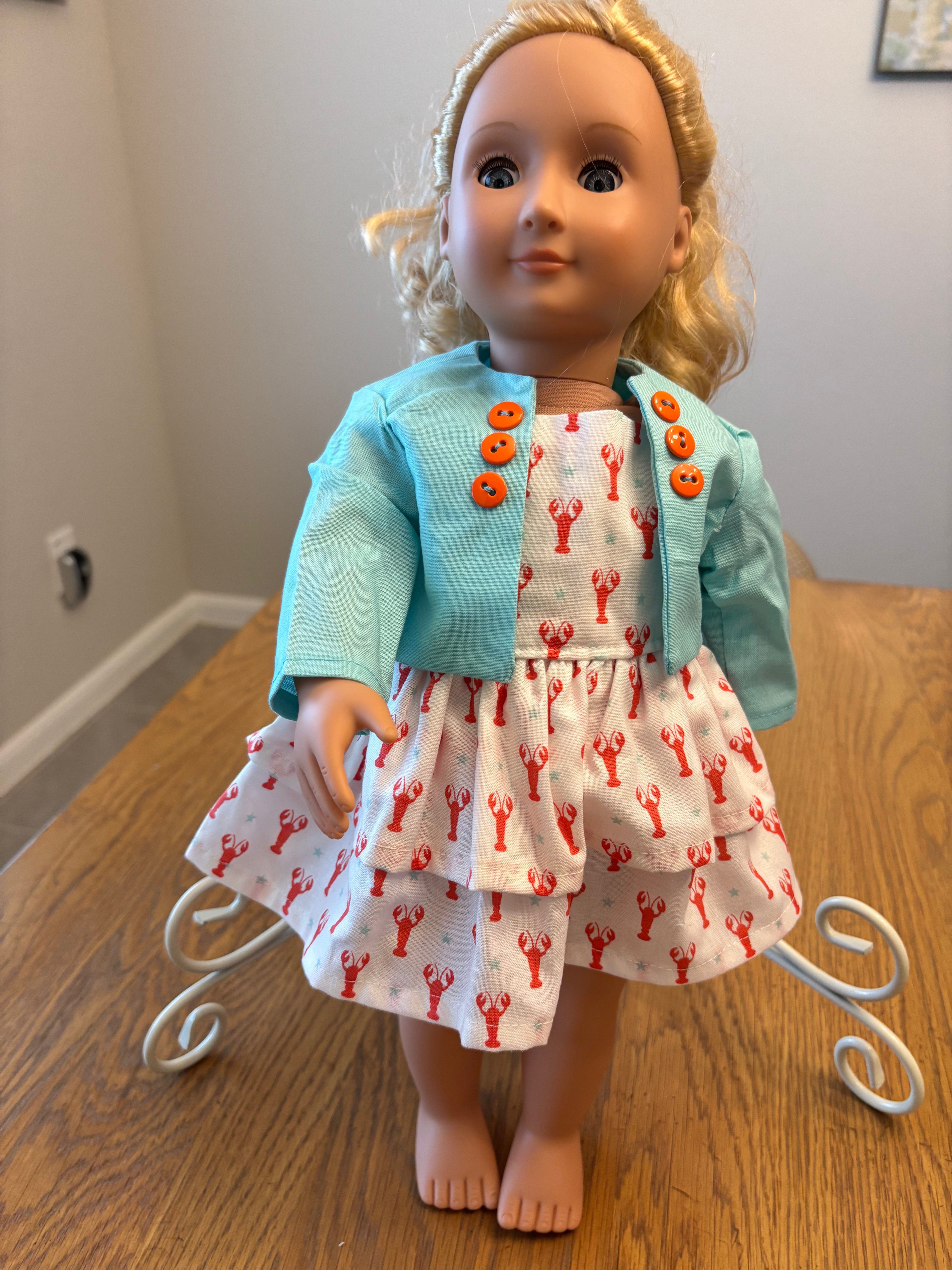 Turquoise Jacket & Crawfish Print 2pc Ensemble