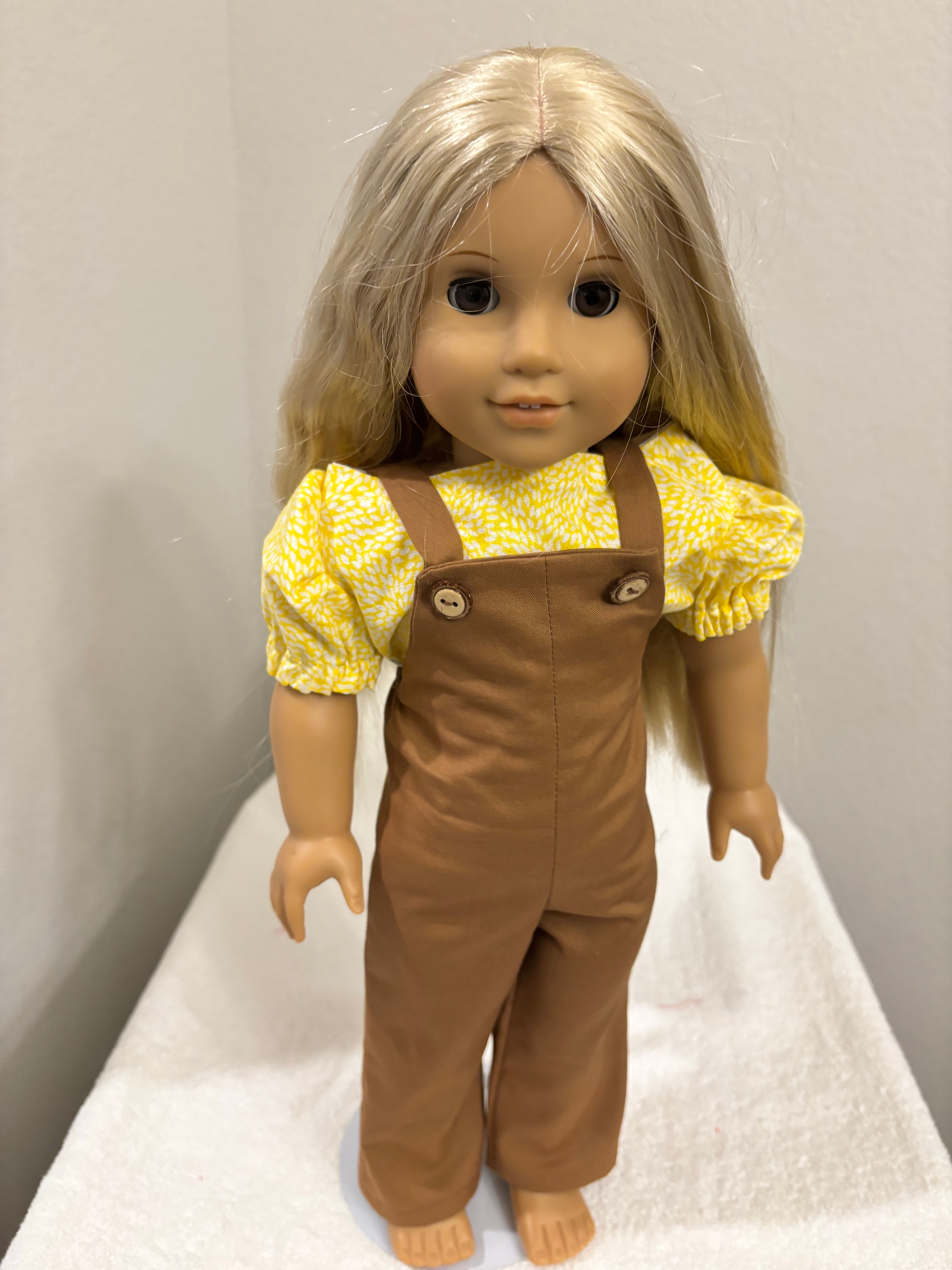 Brown Overall with Yellow Print  Blouse 