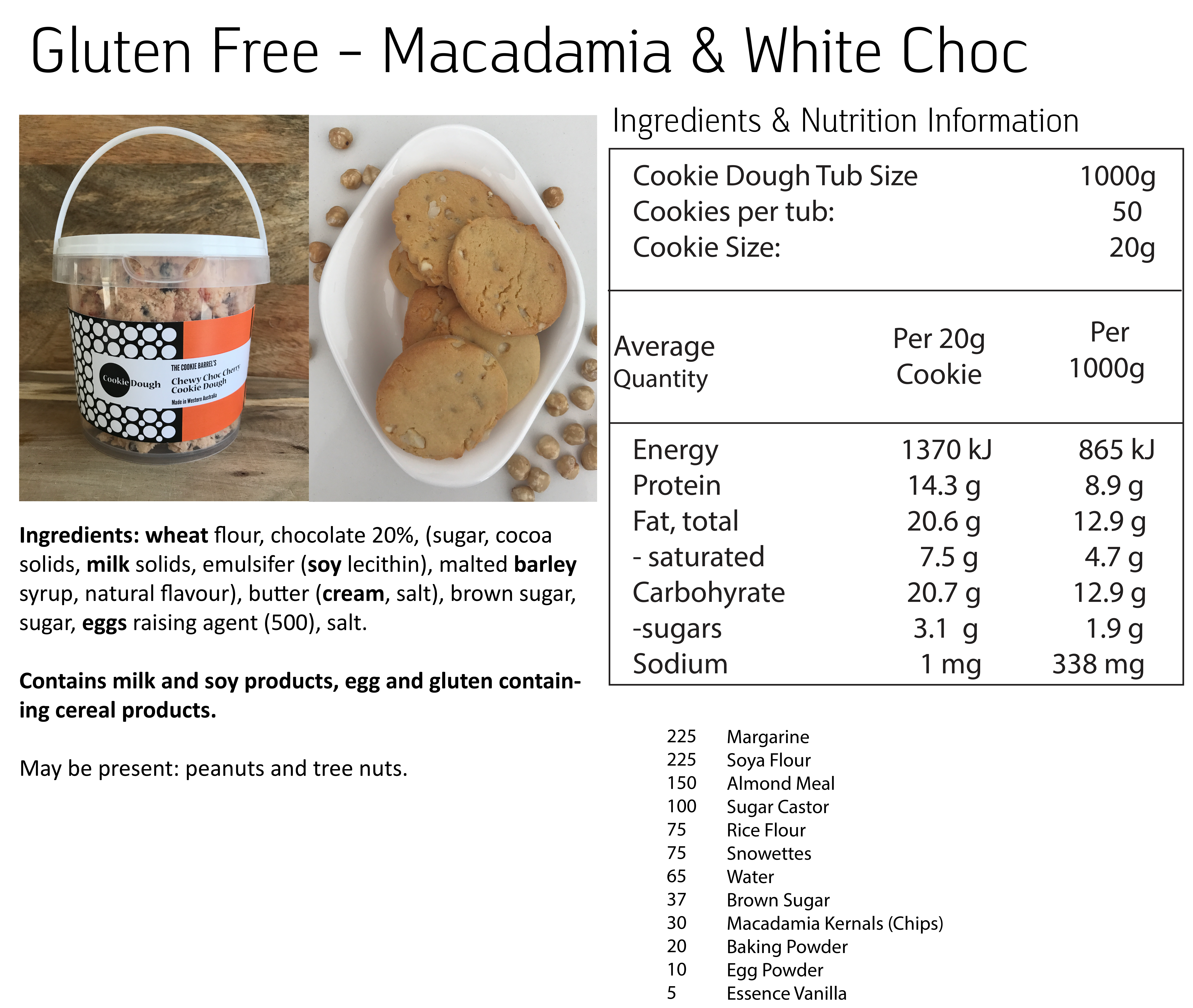 Macadamia & White Choc GF Nutritional Info