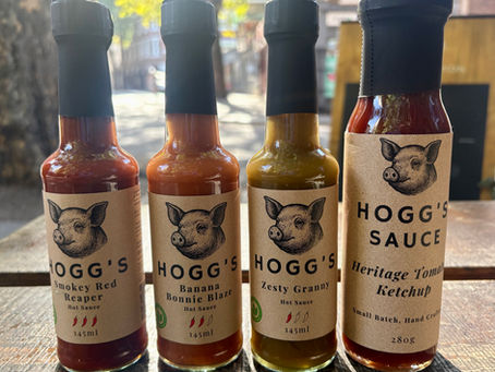 Four Hoggs hot Sauces on display in London