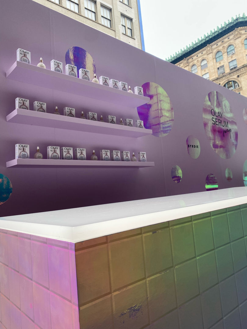 Custom Display Counter. Olay event installation for CSM Sport & Entertainment. 