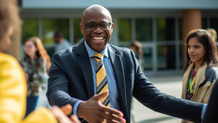 African-American principal going to shake a parents hand