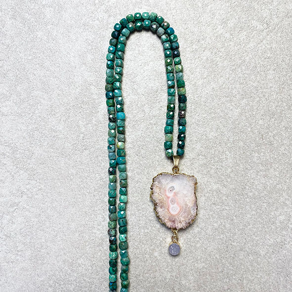 Miniaturbild: Achat Bergkristall Chrysokoll Edelstein-Kette